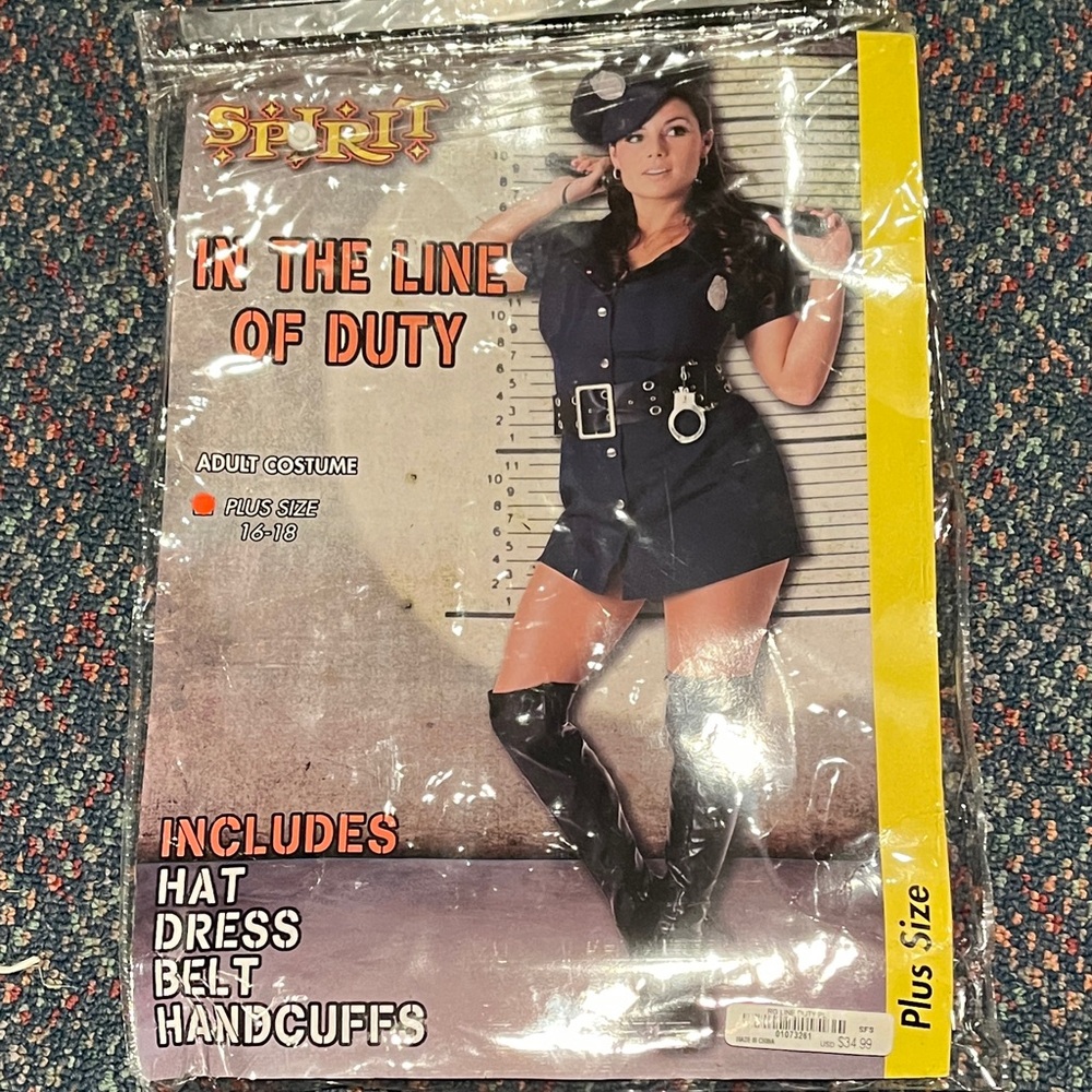 Spirit Sexy Cop Halloween Costume Navy Shirt Dress with Belt and Toy Handcuffs - Picture 3 of 9